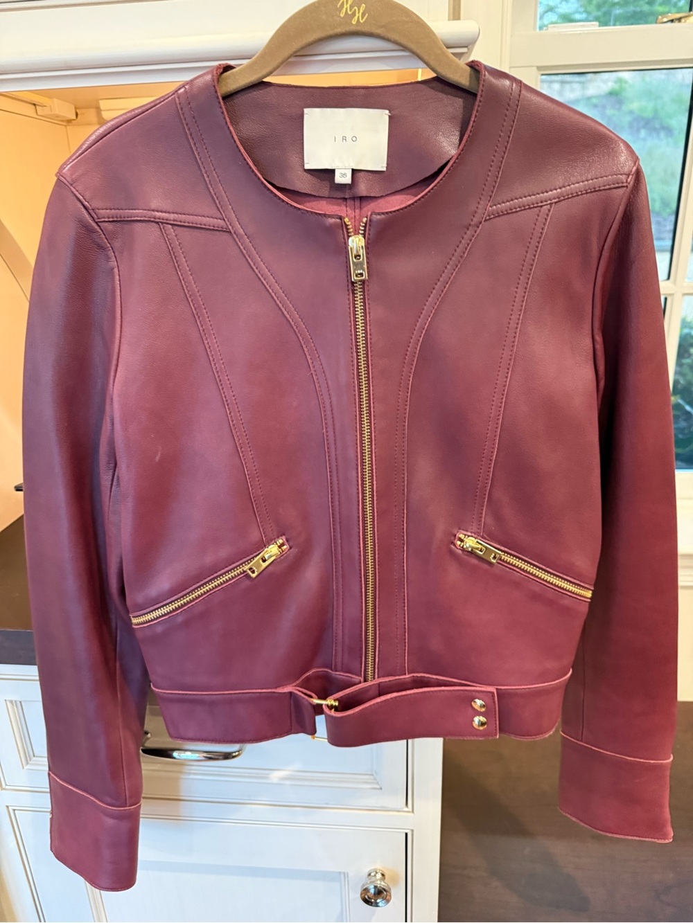 IRO Women's Burgundy Leather Zip Jacket 36